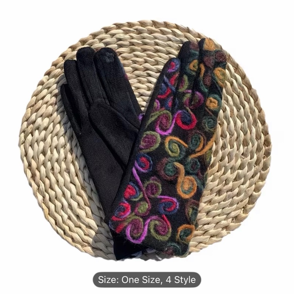 Elegant Embroidered Women's Gloves with Touchscreen and Floral Pattern